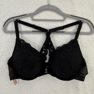 DOBREVA‎ 36D Black Lace Racerback Bra Push Up Underwire Adjustable